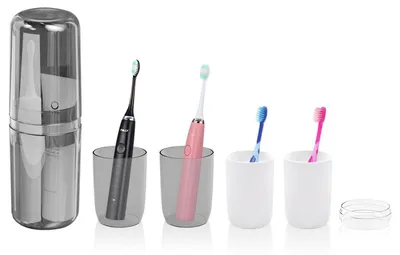 Image de Étui de brosses à dents, modèle voyage, gris, 4 en 1, portable, en plastique, étanche