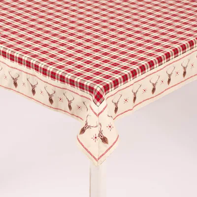 Produktbild von Clayre & Eef Wende-Tischdecke Karo Hirsche beige rot grün 130x180cm