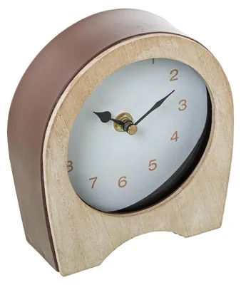 Tafelklock aus Metall und Holz, 14x5x16 cm, Analog