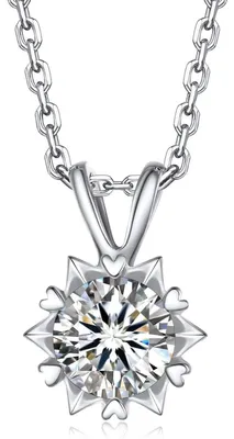 Image de Collier pour femme, motif flocon de neige, pierre centrale en moissanite d'un carat, argent 925, longueur 45 cm