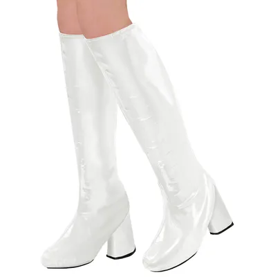 Produktbild von 60er 70er Lack Damen Stiefel Überzieher Stulpen glänzend, Farbe:Weiß