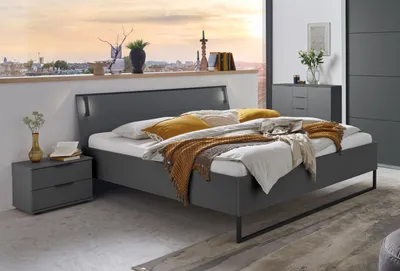 Produktbild von Bettanlage >Tilburg< (4tlg. ) LED, Bett 188x92x210, Nachtkommoden, Sideboard, Farbe Grafit