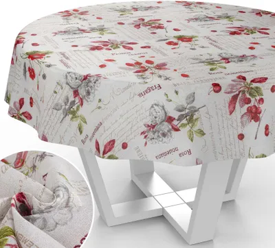 Produktbild von Tischdecke Frühling mit Blumen Botanik aus Stoff Tischwäsche mit Beschichtung Tischtuch Aquarell Grau Rund 140cm mit Schnittkante