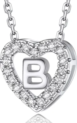 Produktbild von Herz Kette mit Initialen Anhänger, Moissanit Diamant Halskette Damen