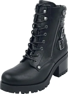Image de Black Premium by EMP Femmes Bottines noires à lacets avec boucles et talon EU41
