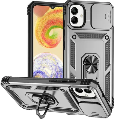 Image de Étui pour Samsung Galaxy A05 étui double couche avec couvercle coulissant pour l'appareil photo et anneau de support Argent