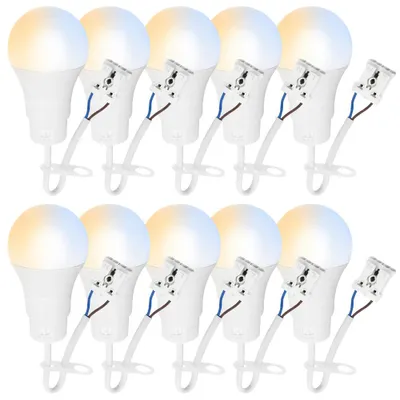 Produktbild von 10 x LED Arbeitslampe für Umbau & Renovierung A60 Birne 10W 1100lm CCT 2700K/4000K/6500K mit Steckklemme
