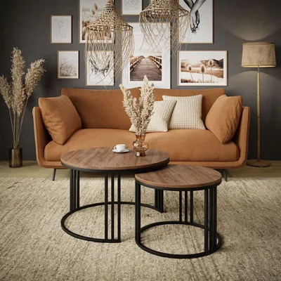 Produktbild von Runder Couchtisch 2in1 LORI LOFT, Schwarz / Stirling Eiche