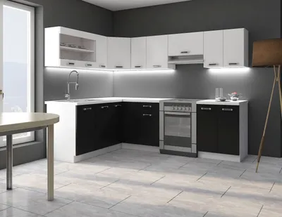 Produktbild von Eckküche Küche Omega 170x250 cm Küchenzeile Küchenblock Winkelküche Schwarz Weiß