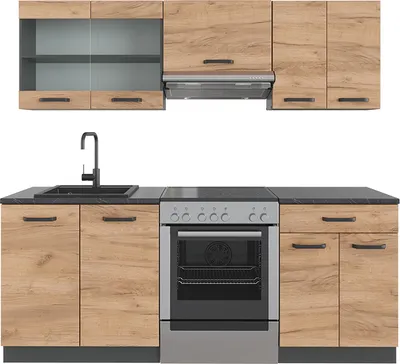 Produktbild von Vicco Küchenzeile R-Line, 200 cm ohne Arbeitsplatte, Goldkraft Eiche/Anthrazit