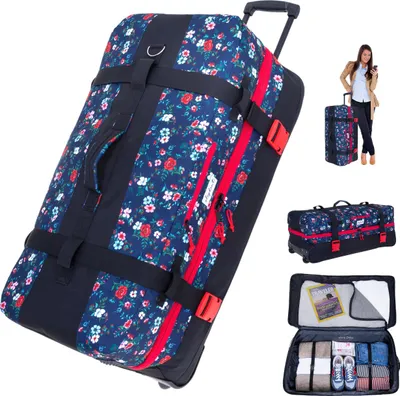 Produktbild von Trolley Koffer Damen Reisetasche Elephant Travel XXL Trolly 120 Liter Trolly Rolltasche groß Gepäck Reise Tasche XXL 13026 Blue Flower Blau