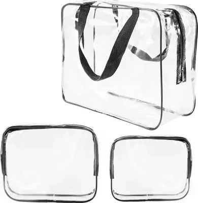 Produktbild von 3-teilige durchsichtige Kosmetiktasche, drei verschiedene Größen von Reisetaschen für Toilettenartikel, PVC-Kosmetiktasche mit Reißverschluss