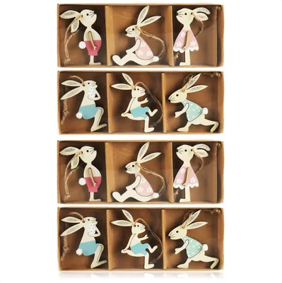 Produktbild von com-four® 12x Dekoaufhänger Hase - Osterschmuck aus Holz zum Aufhängen