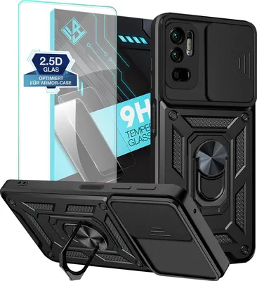 Produktbild von Armor Handyhülle für Xiaomi Redmi Note 10 5G mit 9H Displayglas Displayschutz Kameraschutz Handy Panzer Case Cover Schutzhülle Outdoor Farbe: Schwarz