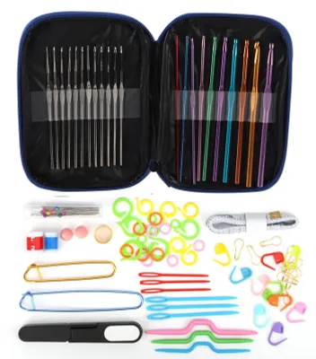 Image de Set de 100 crochets avec manche en TPR, aiguilles à tricoter, outils de bricolage et de couture DIY