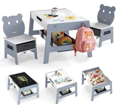 Produktbild von FANTASK Kindertisch mit 2 Bärenstühlen, 5-in-1 Maltisch mit Wendetafel & Whitebo