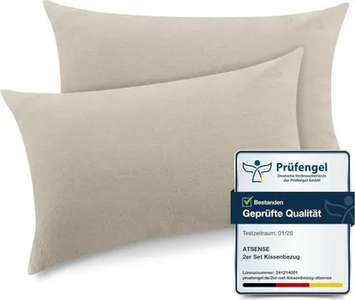 Produktbild von ATsense 2er Set Kissenbezug 40x70 cm Premium Baumwolle Beige-grau
