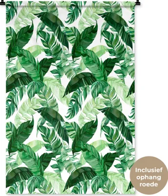 Produktbild von MuchoWow® Wandteppich Wandbehang Blätter - Grün - Muster 90x135 cm Tapisserie Dekoration Wandtuch - Baumwolle - Wandskulptur