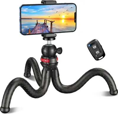 Produktbild von Handystativ, Mini-Selfie-Stick-Stativ für Smartphone mit kabelloser Fernbedienung, flexibles 360° drehbares tragbares Kamerastativ Handystativhalter kompatibel mit iPhone,