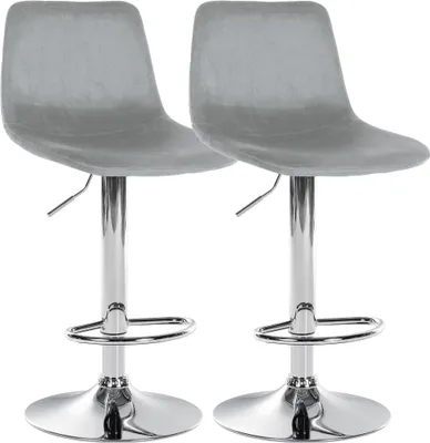 Produktbild von CLP 2er Set Barhocker Divo Samt drehbar und stufenlos höhenverstellbar grau Material Gestell Metall in Chromoptik