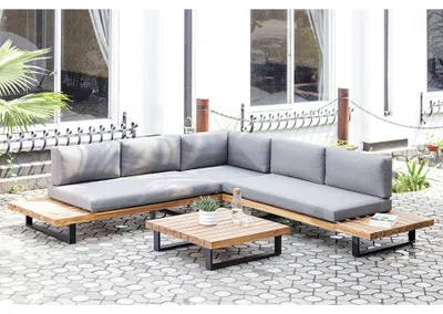 Produktbild von riess-ambiente Wetterfestes Gartenlounge Set ST. BARTH 255cm grau natur Akazie Sitzecke inkl. Tisch und Kissen