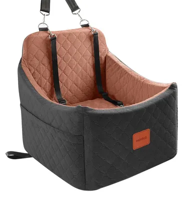 Immagine prodotto di Alzata per auto per cani, adatta a cani di piccola e media taglia, lavabile, con tasche portaoggetti, disponibile in nero e marrone, taglia media