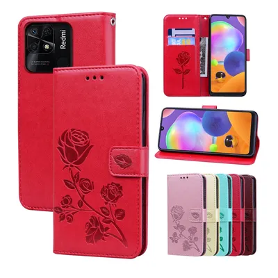 Productafbeelding van Beschermhoesje voor de Xiaomi Redmi 10C, telefoonhoesje met kaarthouder, kleur: rood