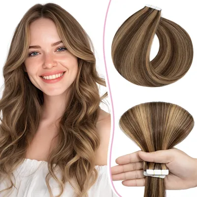 Imagen del producto de Omgoods - Extensiones de cabello tipo "tape-in" - 50 cm, cabello natural, 10 unidades