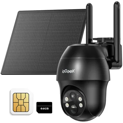 Image de ieGeek caméra de surveillance avec carte sim - 4G LTE outdoor Solar camera - 2K 360° surveillance sans fil avec batterie, carte 64GB