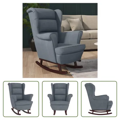 Image de The Living Store Chaise à bascule avec pieds en bois massif gris foncé velours