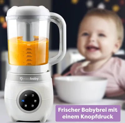 Produktbild von Easybaby Babynahrungszubereiter, 4-in-1 Babybrei Zubereiter, Frischen Babybrei mit Einem Knopfdruck, Dampfgaren, Pürieren, Aufwärmen, Flaschen Sterilisieren