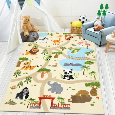 Produktbild von Spielteppich 100 x 150 cm, Tiermotiv, rutschfest und waschbar, für Kinder