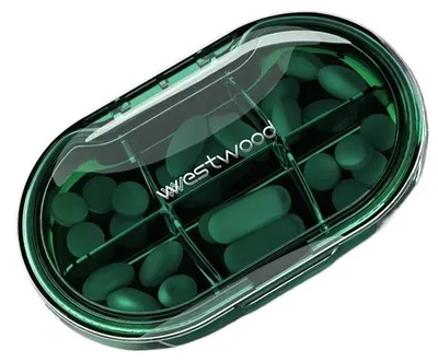 Produktbild von Mini Pillendose mit Tablettenteiler, tragbare Medikamentenbox zum Schneiden und Aufbewahren von Tabletten, Reise-Pillenbox,Green