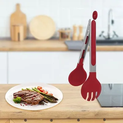 Produktbild von Küchenzange 1 Stück, Edelstahl 430 Mit Silikonspitzen, 23 cm Runde Spitzen Für Grill Und Kochen
