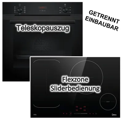 Produktbild von Herdset Siemens Backofen HYDROLYSE AUSZUG + Midea FLEX-Induktionskochfeld BOOSTER autark 77cm