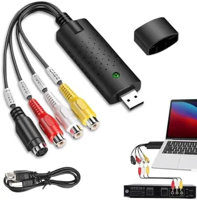 Produktbild von USB 2.0 Audio Video Grabber Konverter USB Video Grabber Video Audio Wandler Video Capture Adapter Analog Digital Wandler Video mit Adapter für VHS/VCR/TV zu DVD für Windows11/10/8/7/Mac, Schwarz