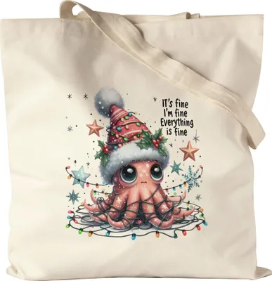 Produktbild von It's Fine I'm Fine Everything Is Fine Lustiges Oktopusmotiv Jutebeutel Geschenkidee witziges Design Weihnachten