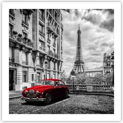 Produktbild von Poster - Poster ohne Rahmen - Auto Eiffle Straße Gebäude - 60x60 cm - Wand Bild - Wanddeko - Wandbilder - Kunstposter - Wandposter - Bilder - Kunstdruck - Wanddekoration - Wandbild - P2XAC60x60-3214