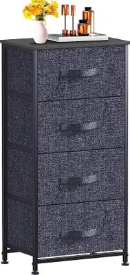 Image de Commode à 4 tiroirs en tissu, meuble pratique pour la chambre à coucher, la chambre d'enfant et le couloir.