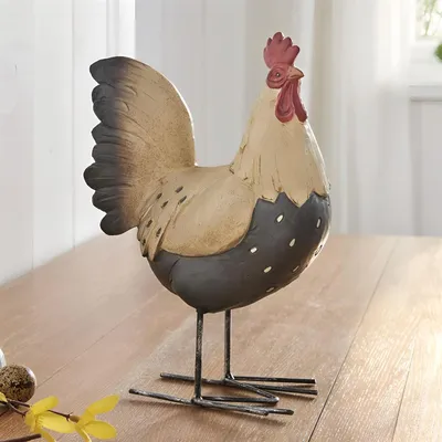 Produktbild von Dekofigur "Hahn" aus Polyresin, Osterdeko 22 cm hoch, nostalgische Gartendeko für Ostern