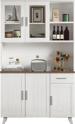 Image de Buffet, meuble haut en bois blanc 114 x 40 x 190 cm, idéal pour le salon et la salle à manger, blanc