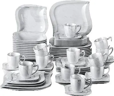 Produktbild von Porzellan-Dinner-Set, Service für 6/12, Weiß, Grau 60-pcs