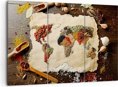 Produktbild von Bild auf Leinwand - Leinwandbild - Welt Karte Gewürze Farben - 105x70cm - Wand Bild - Wanddeko - Leinwanddruck - Bilder - Kunstdruck - Wanddekoration - Leinwand bilder - Wandkunst - CE105x70-2832