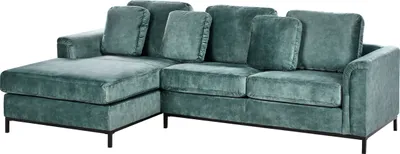 Produktbild von BELIANI 4-Sitzer Ecksofa Rechts Blaugrün Samt mit Kissen Schwarze Metallbeine Edelstahlfüße L-Förmig Modern für Wohnzimmer