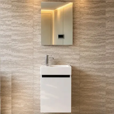 Produktbild von Faizee Home Alkan Badmöbel Set 40 cm Hochglanz – Waschbecken, optional Spiegel & Armatur Weiß/Schwarz-Unterschrank+ Waschbecken+ Armatur+ Spiegel