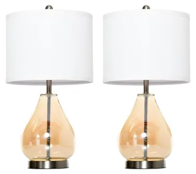Obrázok produktu pre HOMCOM 2-dielna sada stolných lámp, stolné svietidlá E27, nočná lampa, ľan, sklo, jantár