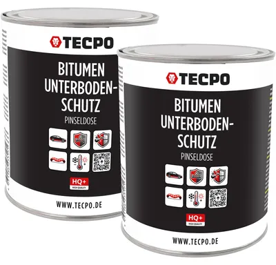 Produktbild von TECPO Unterbodenschutz Bitumen Schwarz, 2 Liter Streichlack Schutz vor Korrosion, Rost, Salz, Steinschlag Unterboden Auto Kfz Langzeit