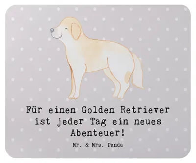 Produktbild von Mr. & Mrs. Panda Mauspad Golden Retriever Abenteuer - Grau Pastell - Geschenk, aktiver Hund, liebevoller, Hunderassen, mousematte, Lebensfreude, Hunde, Mouse Pad, pc