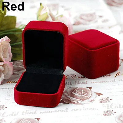Produktbild von Samtschmuck-Halsketten-Ring-Ohrring-Anzeigen-Speicher-Organisator-Kasten-Kasten-Geschenk-Kasten-Rot
