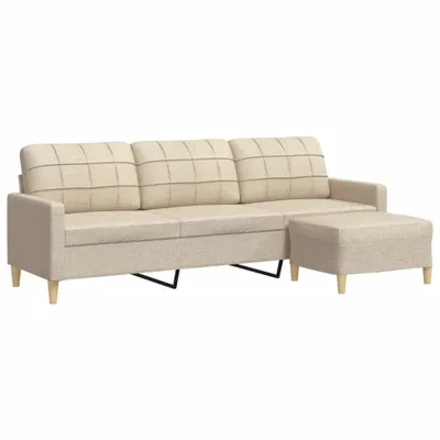 Produktbild von vidaXL 3-Sitzer-Sofa mit Hocker Creme 210 cm Stoff